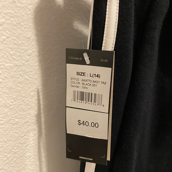 adidas Big Girls Black Mid Rise Cuffed Fleece Joggers - Large - Picture 8 of 10